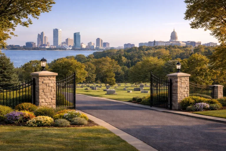 Wisconsin final expense insurance featured image showing Milwaukee and Madison landmarks with a respectful funeral planning theme